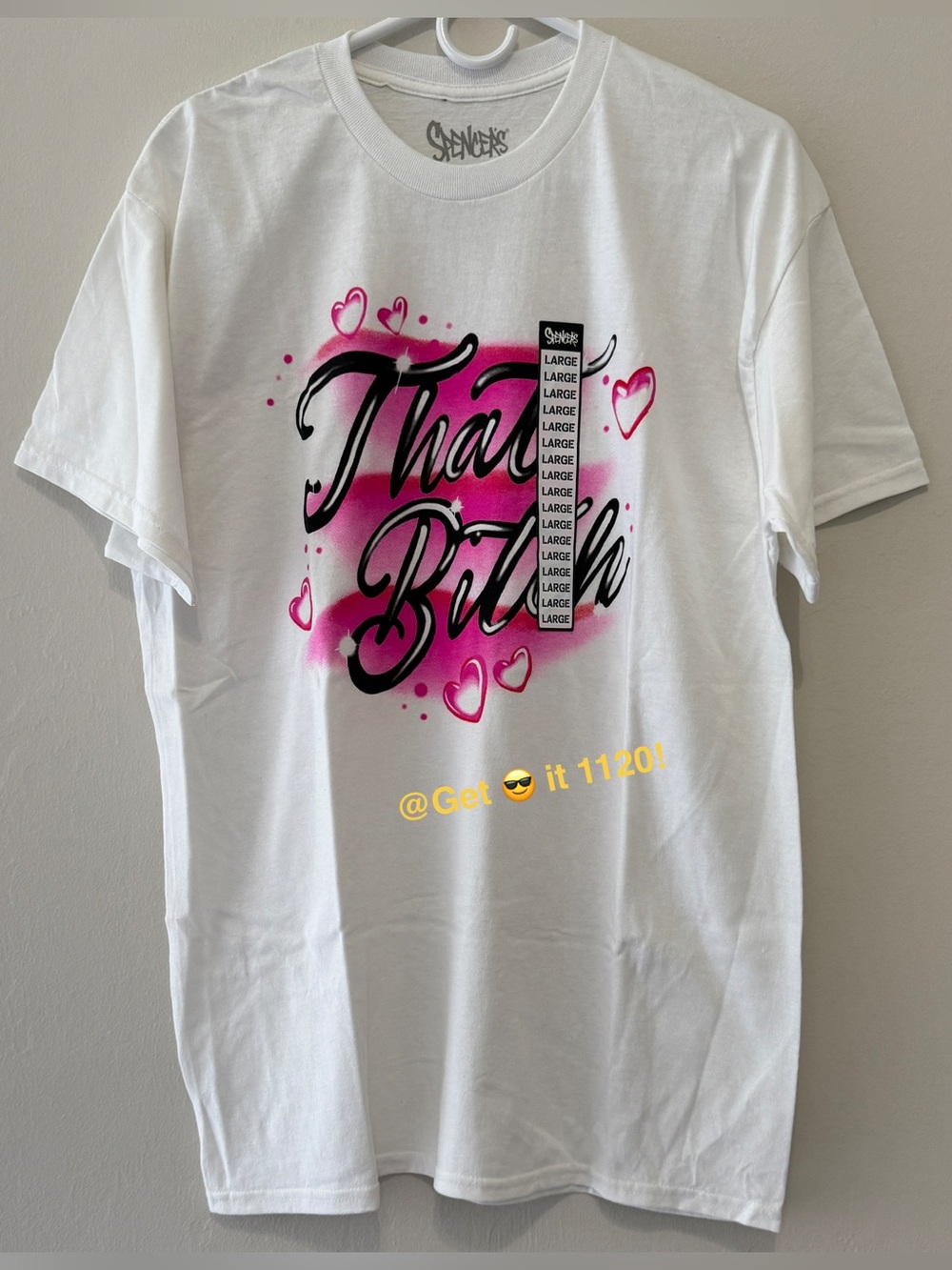 Spencer’s Unisex (That B) Graphic T-Shirt Size L White Pink